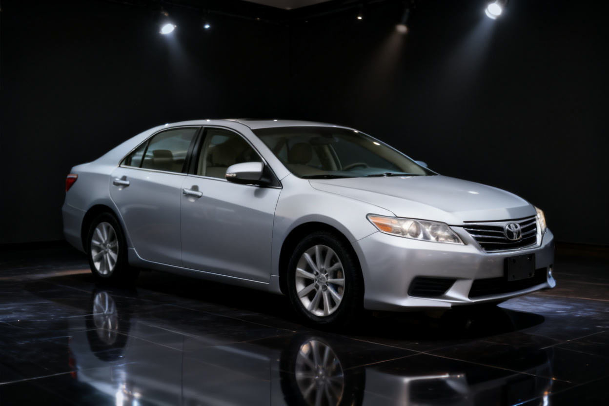 Sedan in a parking lot turned into a showroom advertisement — after editing with AI