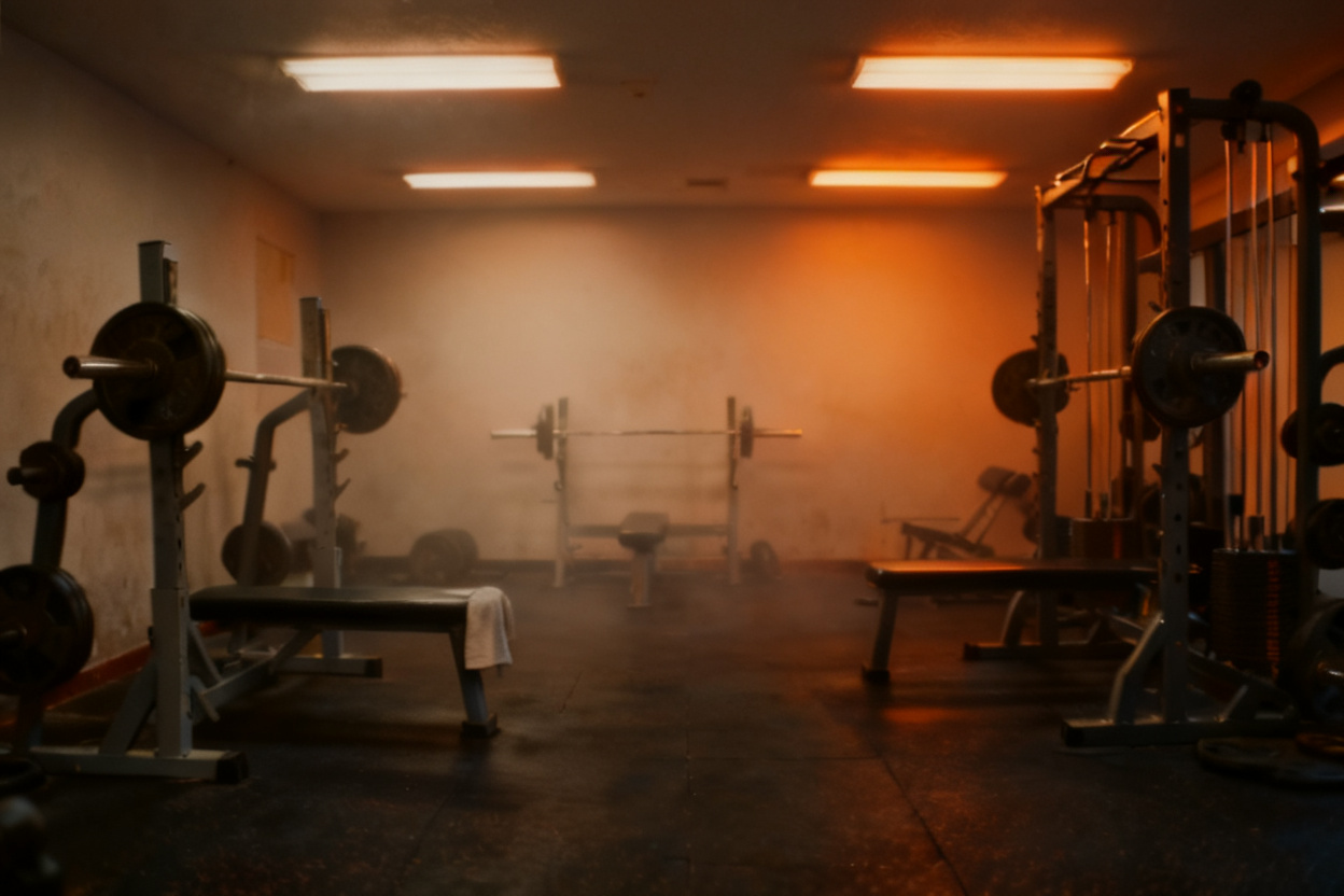Small gym photo turned into a premium fitness club promo — after editing with AI