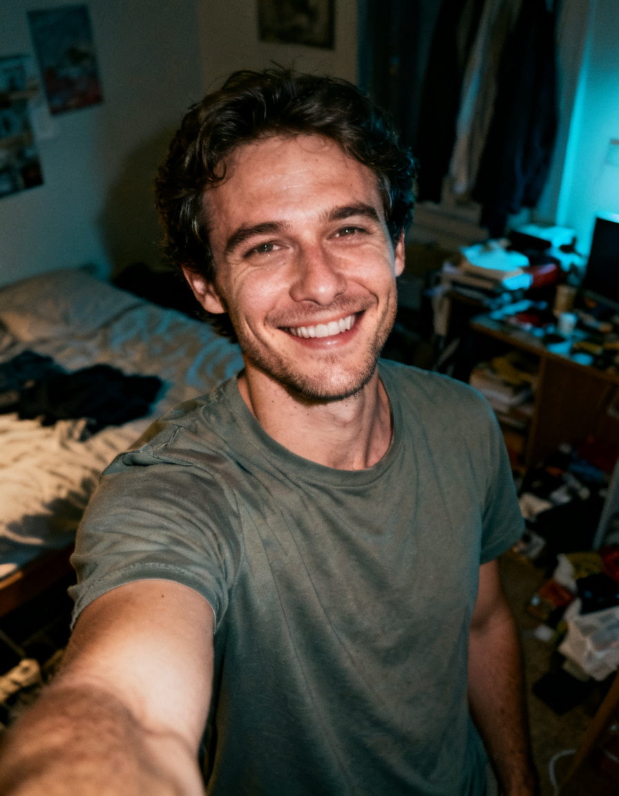 Selfie turned into a professional headshot with AI — original photo