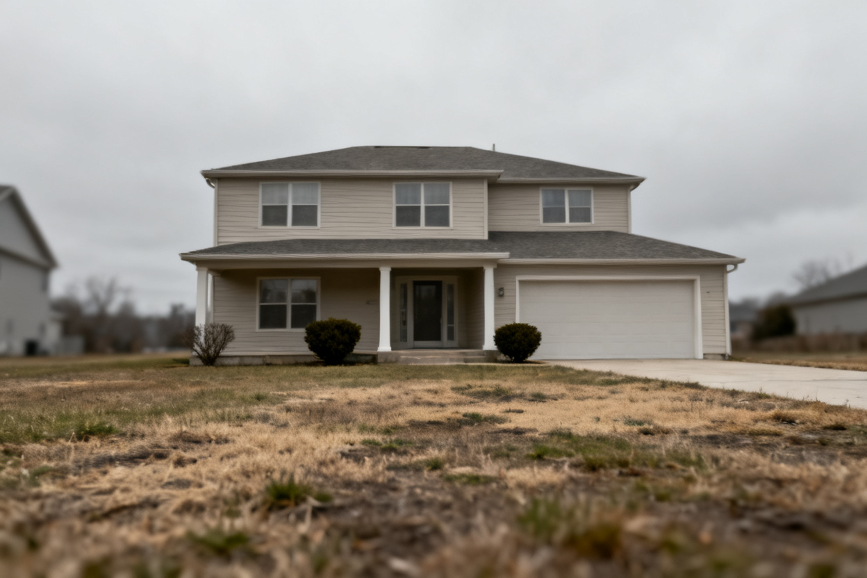 Overcast house exterior turned into a golden hour shot — original photo