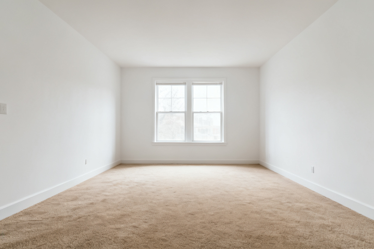Empty living room virtually staged with modern furniture — original photo