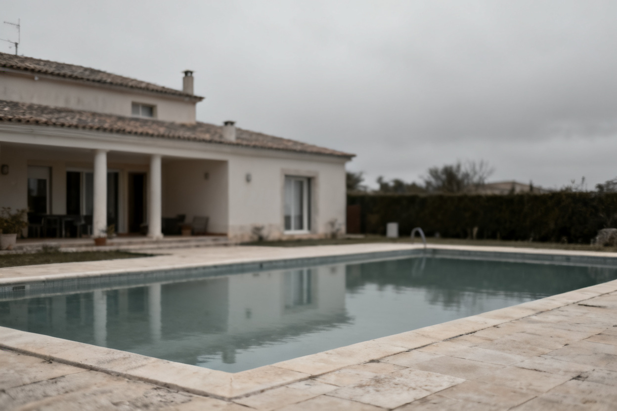 Overcast villa photo turned into a glowing twilight shot — original photo