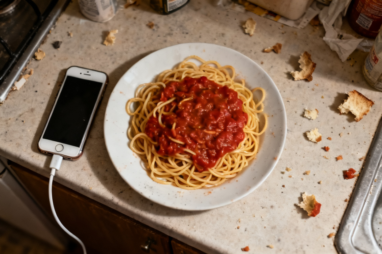 Pasta photo turned into a bright overhead menu shot — original photo