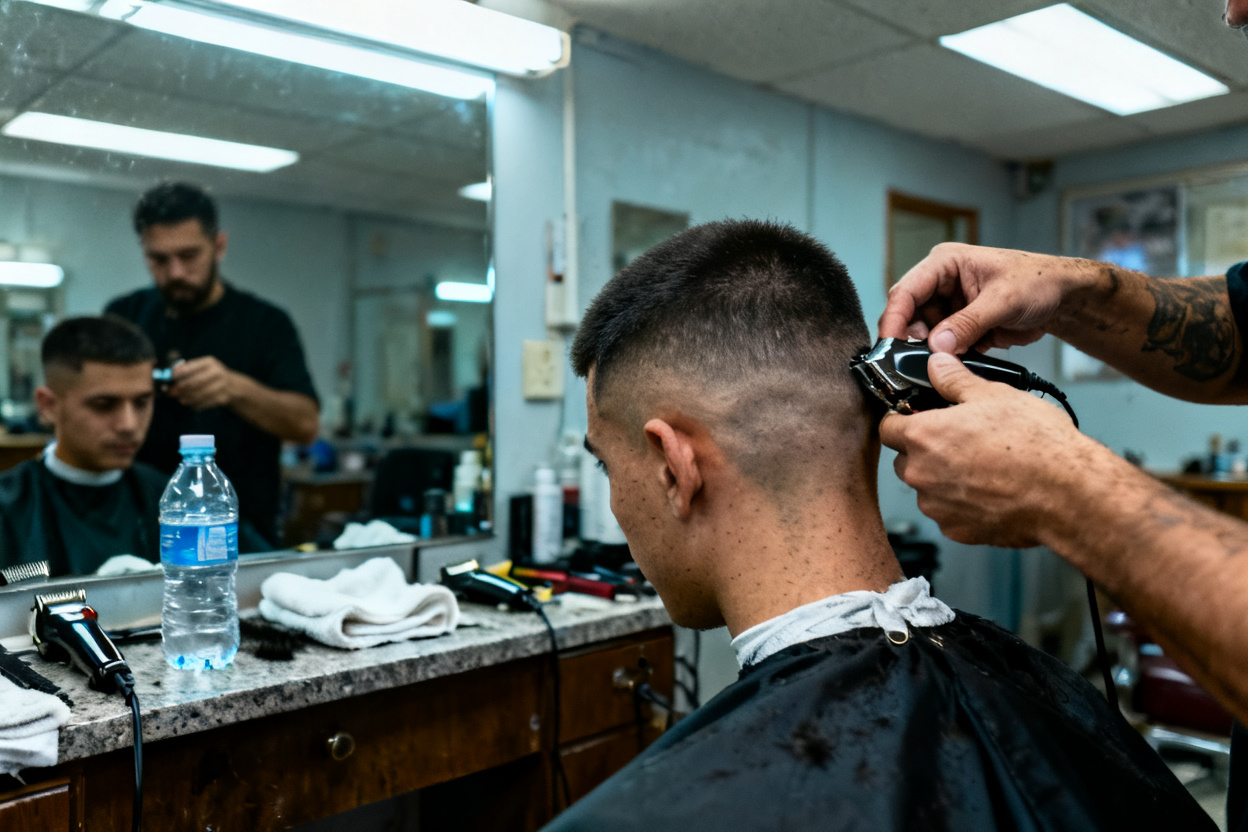 Barbershop photo turned into a moody editorial shot — original photo