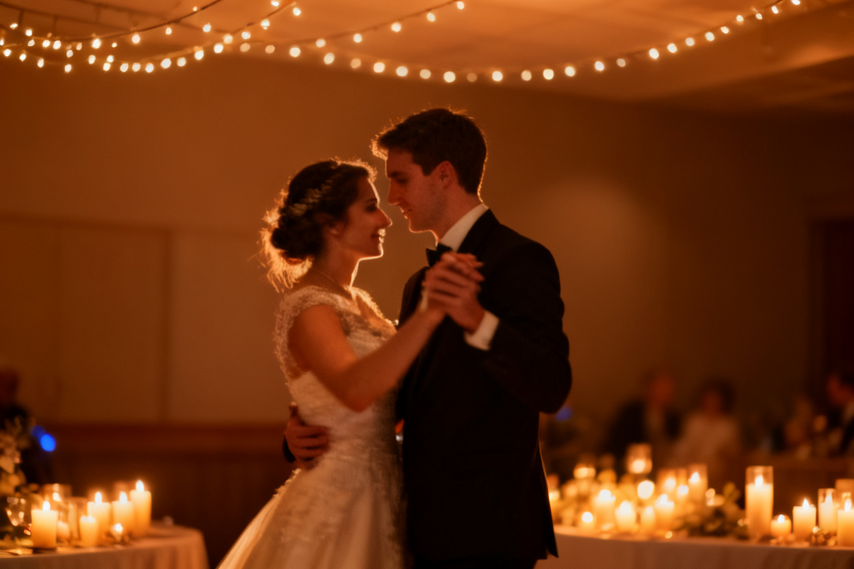 Harsh flash reception photo turned warm and romantic — after editing with AI